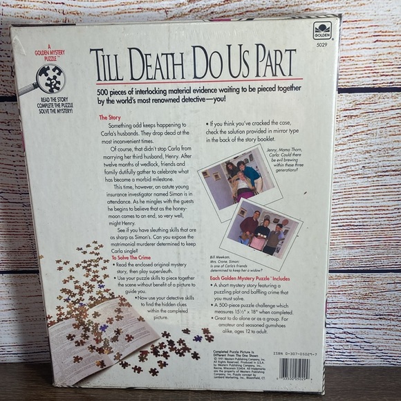 NEW! VTG 1991 500pc Till Death Do Us Part WEDDING MURDER GOLDEN MYSTERY PUZZLE - Picture 2 of 8